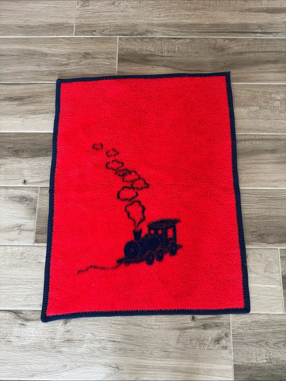 Vintage Beiderlack San Marcos style kids blanket train print